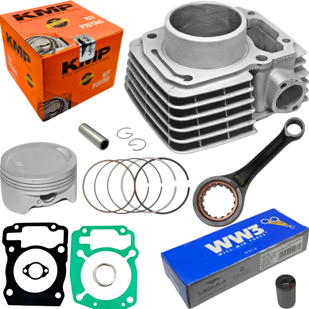 Kit Cilindro CG 150 4mm Pistão KMP Titan Fan Bros Cargo + Biela WW3 em Oferta na Shopee