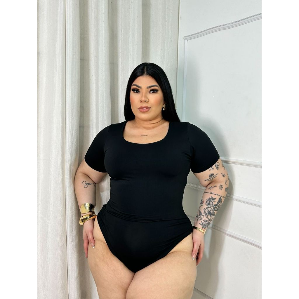 Body Decote U Feminino Plus Size em Tecido Suplex - Confortável e Modela o Corpo em Oferta na Shopee