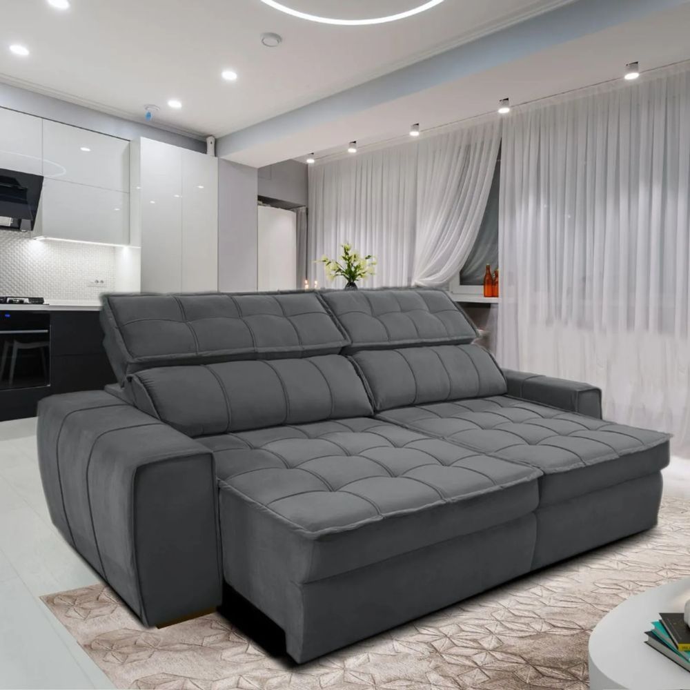Sofá  3 Lugares Retrátil e Reclinável 2,53m América - Gralha Azul Estofados em Oferta na Shopee
