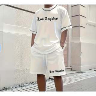 Conjunto Camiseta Oversized + Bermuda Moletom Los Angels Confortável 100% Algodão Dia a Dia Esporte em Oferta na Shopee