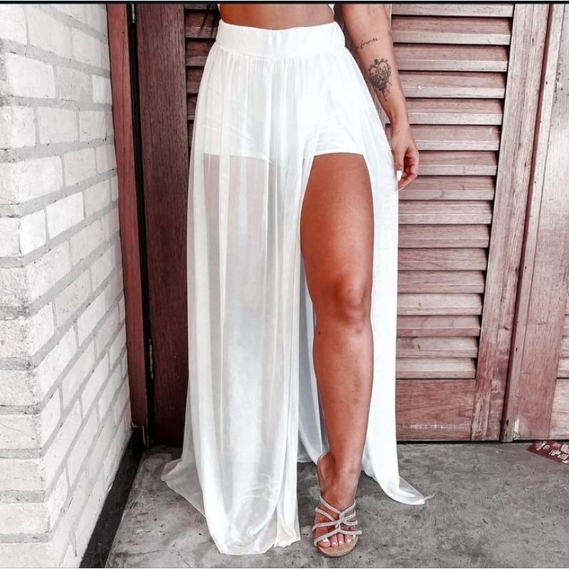 Saia liz Tule Branca com Fenda | Chá Revelação, Ensaio Gestante, Fotos e Festa Elegante em Oferta na Shopee