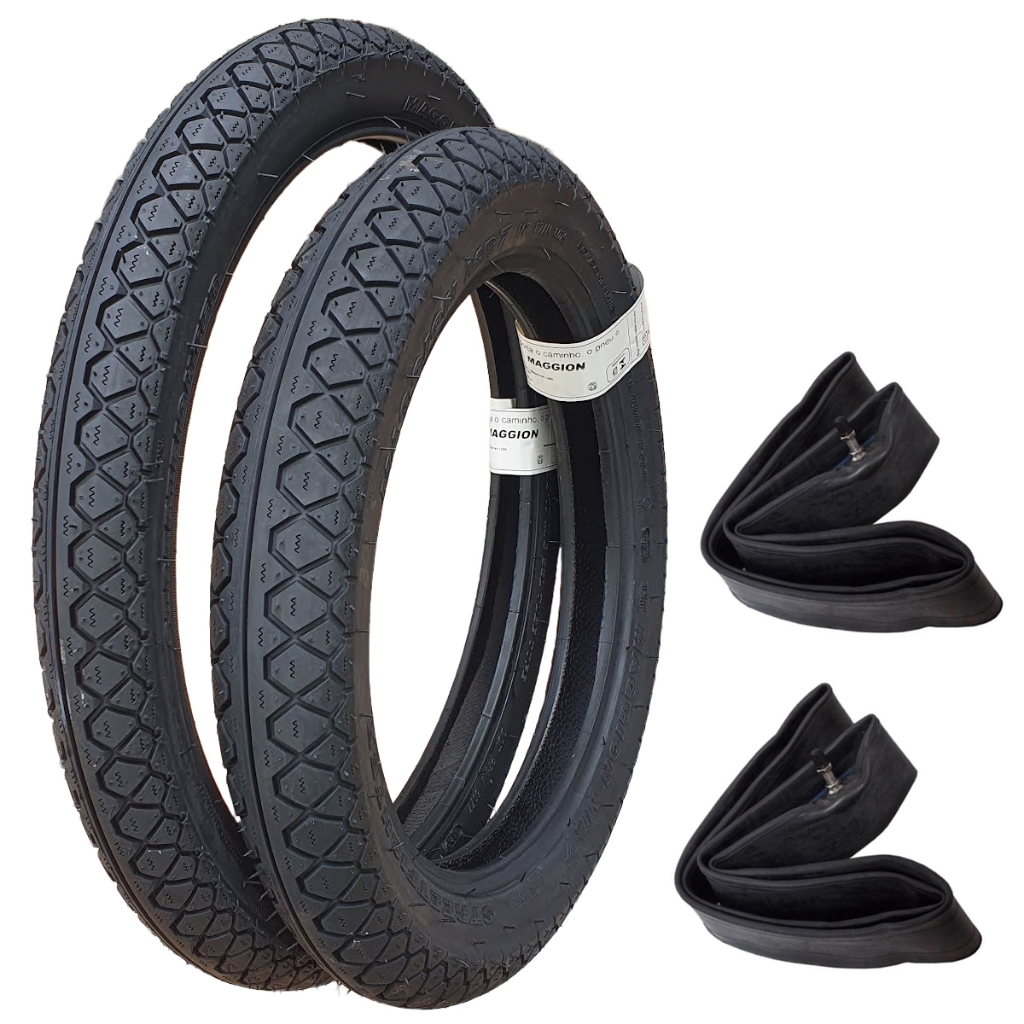 Par 2 Pneus 80/100-14 + 60/100-17 Street Maggion Biz Pop + 2 Camaras de Ar Aro 14 e 17