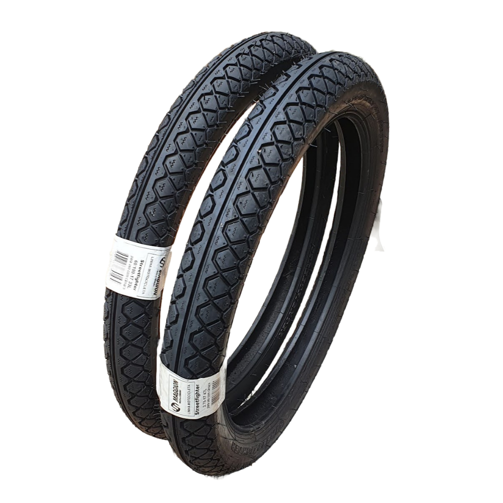 Par Pneus 60/100-17 + 275-17 Maggion Crypton Dream + 02 Câmaras de Ar Aros 17 e 14