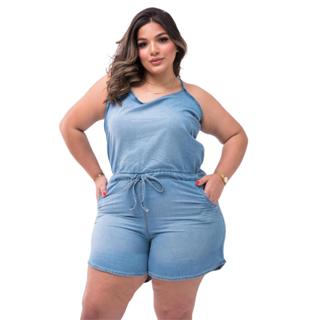 Macaquinho Jeans Com Elástico Na Cintura Plus Size em Oferta na Shopee