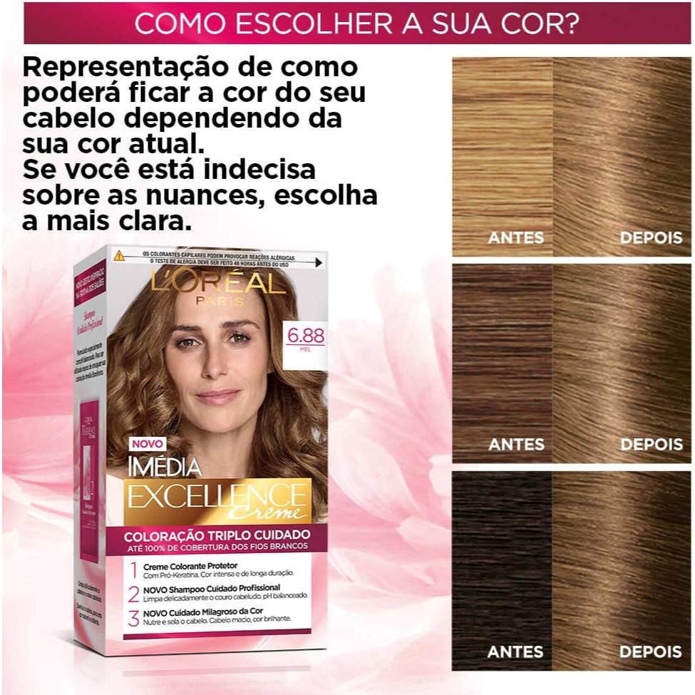 Detalhes do Tinta De Cabelo Imédia Excellence Creme Cor 6.88 Mel