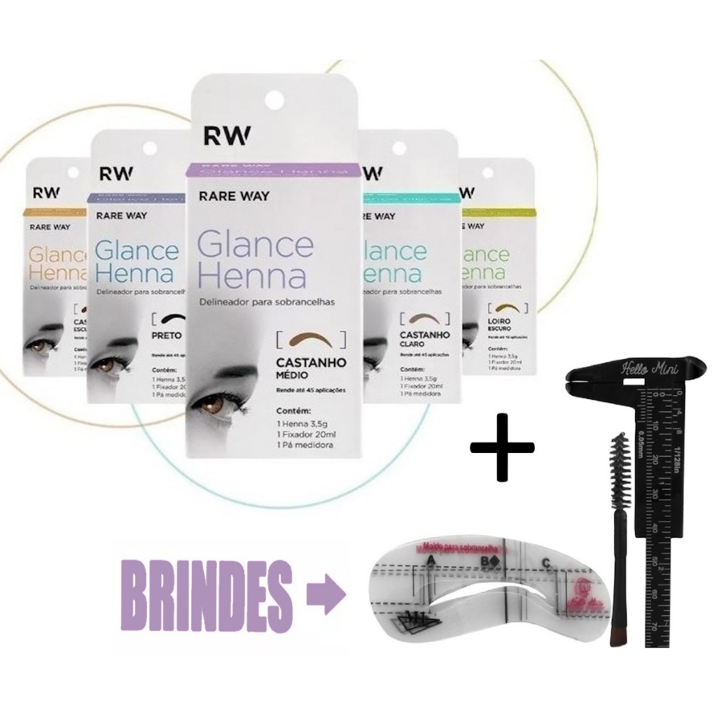 Henna Para Sobrancelhas Glance Rare Way Profissional + Moldes + Mini Pincel Duplo e Paquimetro 8cm em Oferta na Shopee