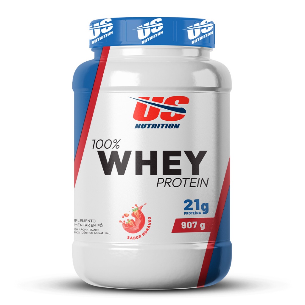 100% Whey Protein Morango 900g. - US Nutrition
