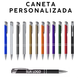 Kit 5 Canetas Metal Personalizada C/ Nome Logo Empresa Frase em Oferta na Shopee