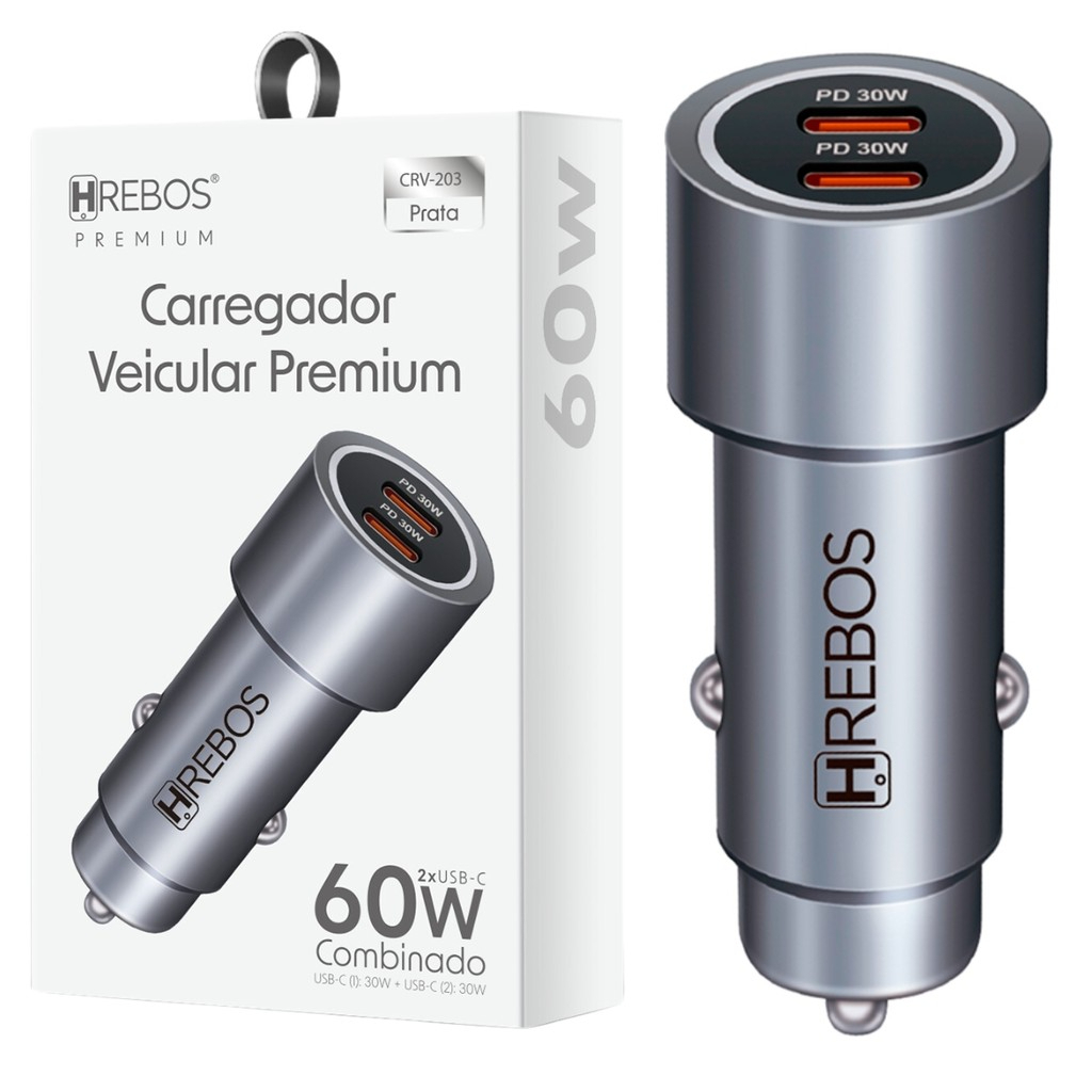 Kit Carregador Veicular 60w Duplo Tipo C Smartphone Tablet Notebook iPhon 15 16 Pro Max