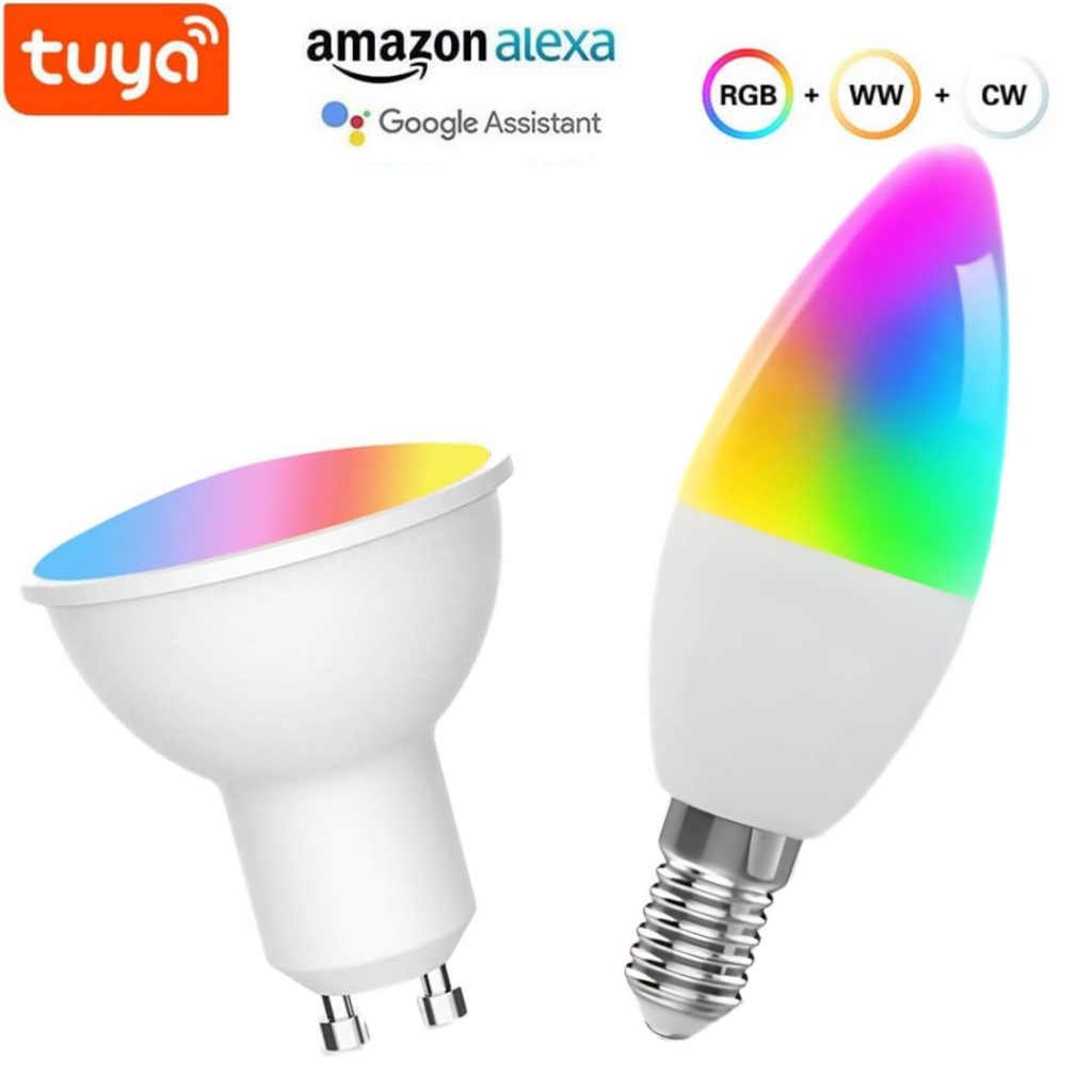 Lâmpada Inteligente RGB E14 ou GU10 Compatível com Alexa e Google App Tuya Smart Life Wi-Fi Spot