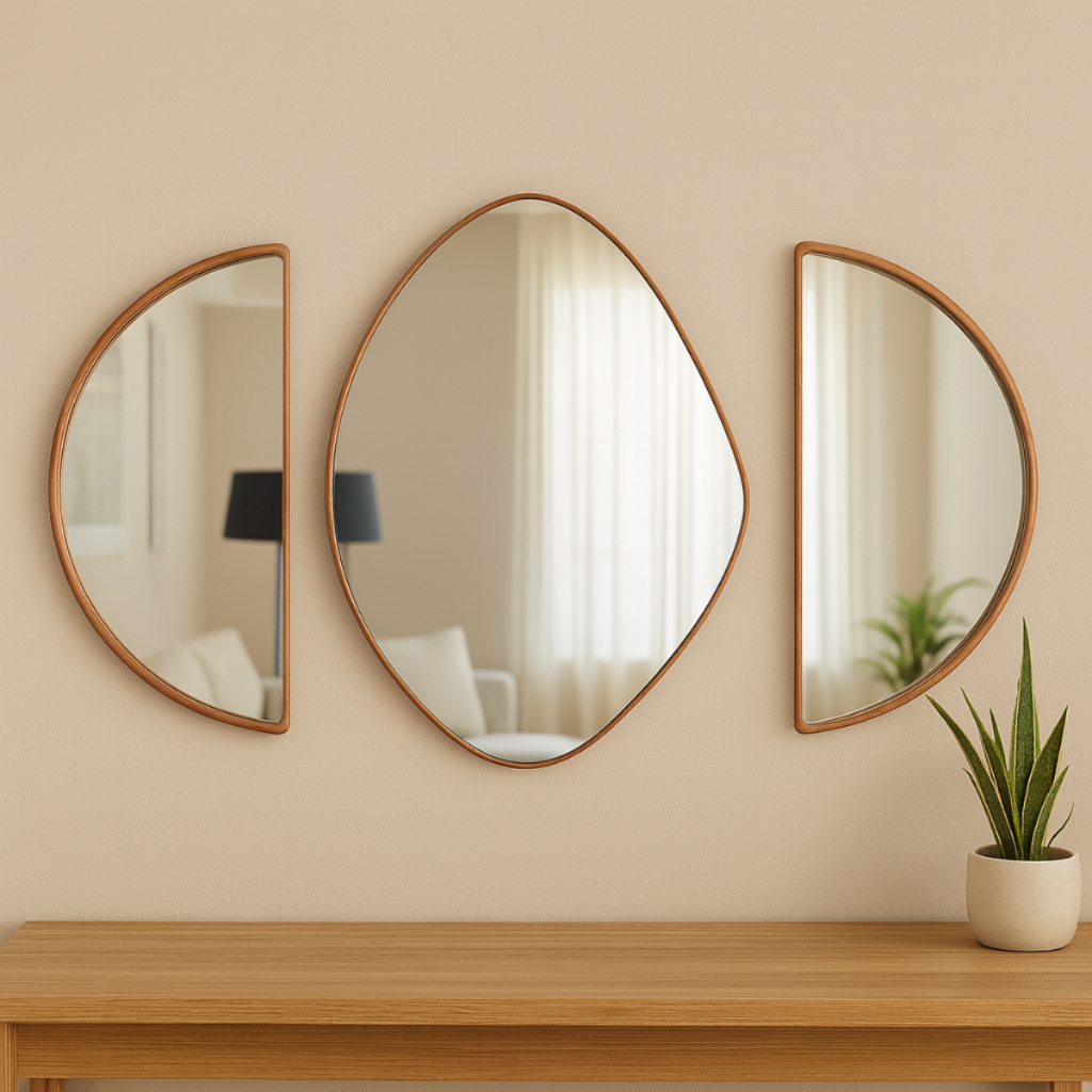 Kit Combo Espelhos Decorativos We Mirror – Com Moldura Em Couro P/ Sala Quarto Banheiro Lavabo Hall