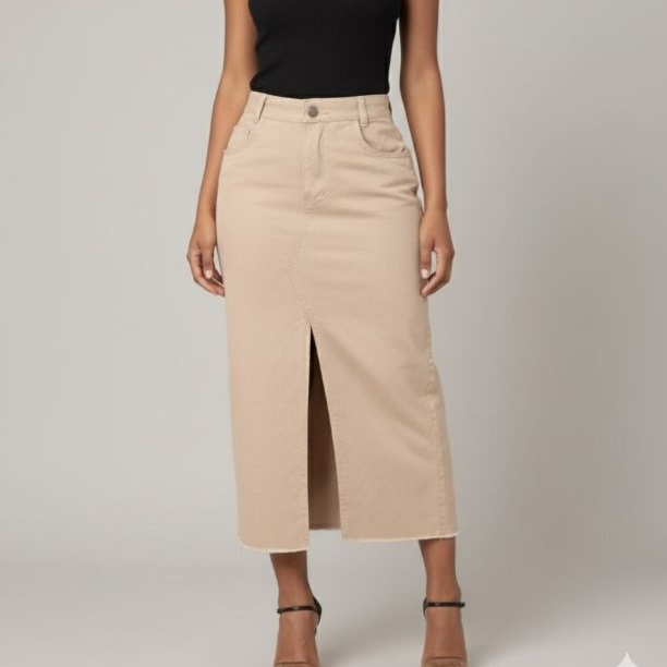 Saia Midi Jeans Feminina Tradicional Charme RV