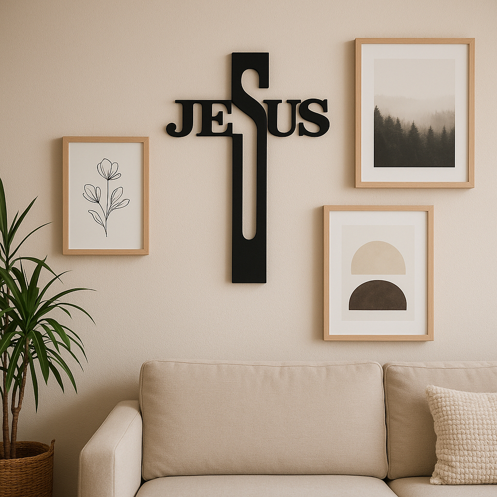 Cruz Jesus Arte Religiosa Moderna Fé Minimalista Decoracao parede Inspiradora Presente Espiritual Elegante
