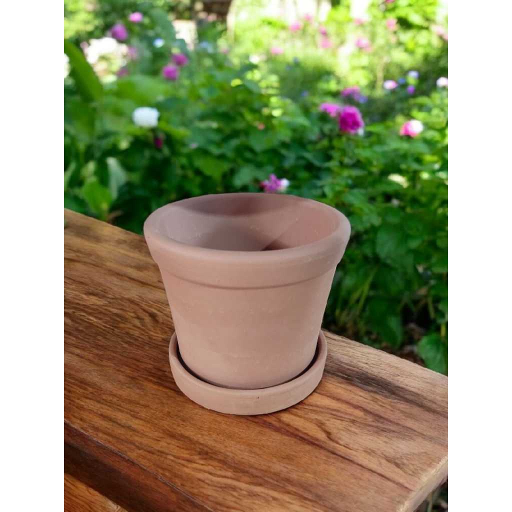 vaso de barro cerâmico azalêia / prato de barro cerâmico / kit.