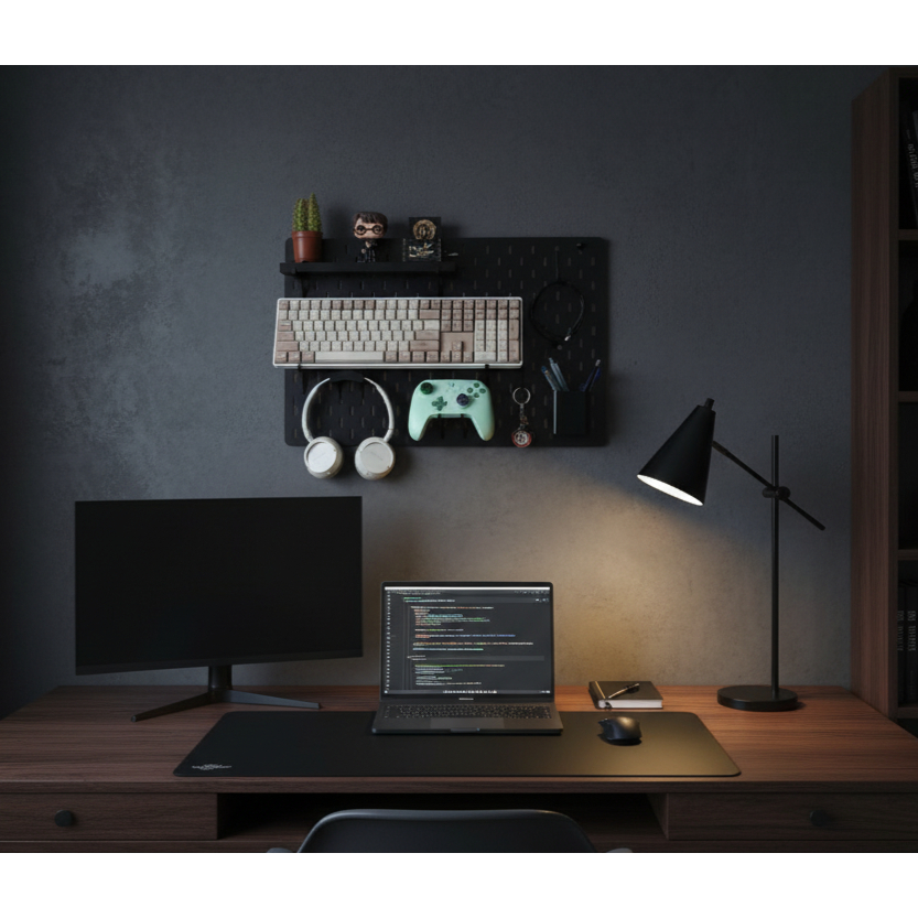 Pegboard Painel Organizador Horizontal Setup Home Office 56x36cm Preto