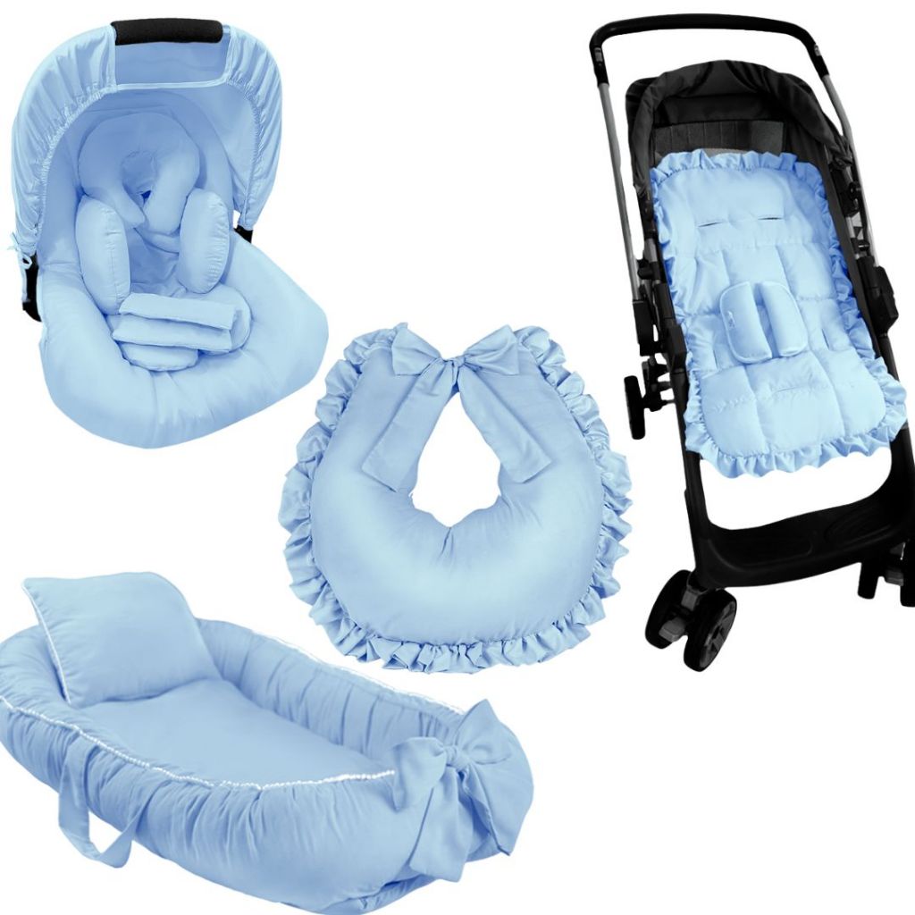 Kit Capas Carrinho e Capa Bebe Conforto c/capota e Apoio Redutor + Amamentar e Ninho Redutor