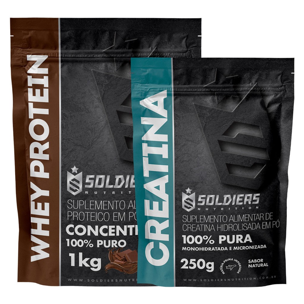 Kit: Whey Protein Concentrado 1Kg + Creatina Monohidratada 250g - 100% Importado - Soldiers Nutrition em Oferta na Shopee