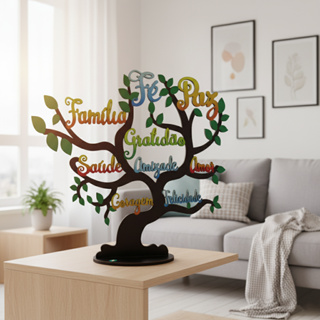 Placa Decorativa de Mesa Árvore Mensageira em MDF Colorida - Palavras Positivas e Motivacionais em Oferta na Shopee