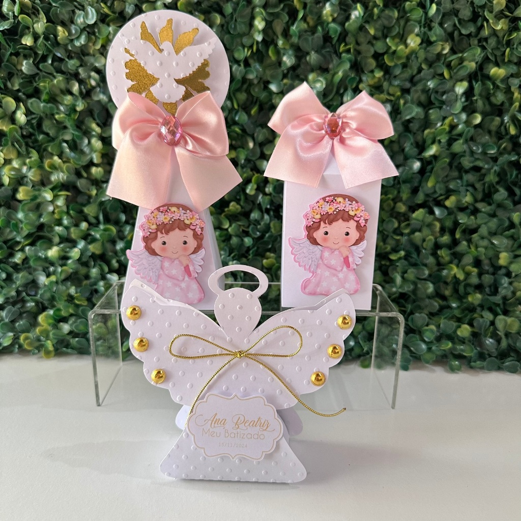 Kit Batizado Clássico - Anjinha Rosa - Lembrancinhas Personalizadas - Papelaria Personalizada - Caixinhas personalizadas