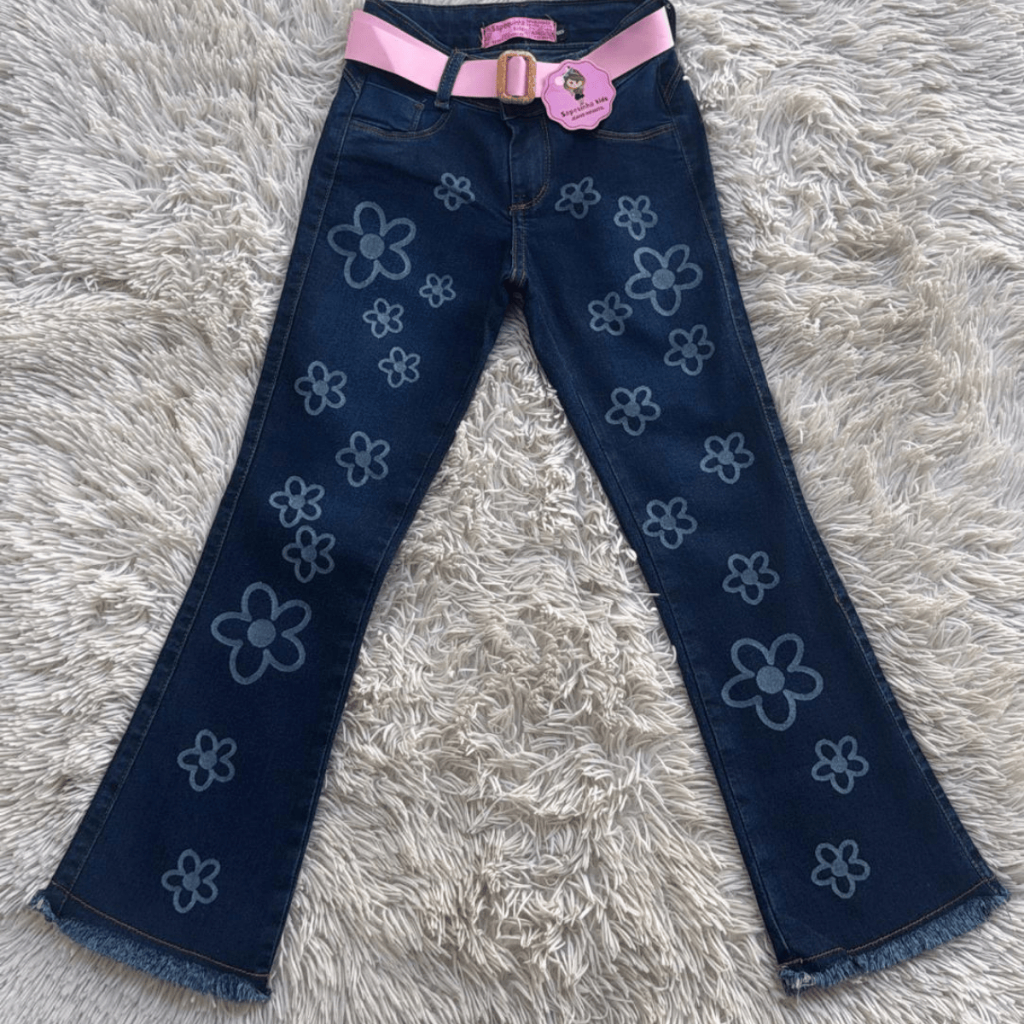 Calça Infantil Flare Feminina Criança Jeans Dia das Crianças Premium Com Cinto em Oferta na Shopee