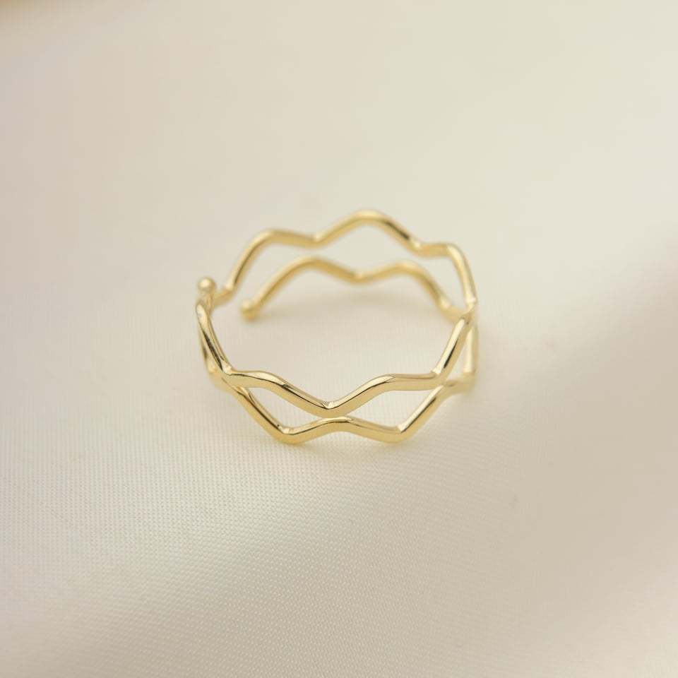 Anel Ajustável Feminino Aro Duplo, Semijoia Banhado a Ouro 18k, Elegante Uso Diário em Oferta na Shopee