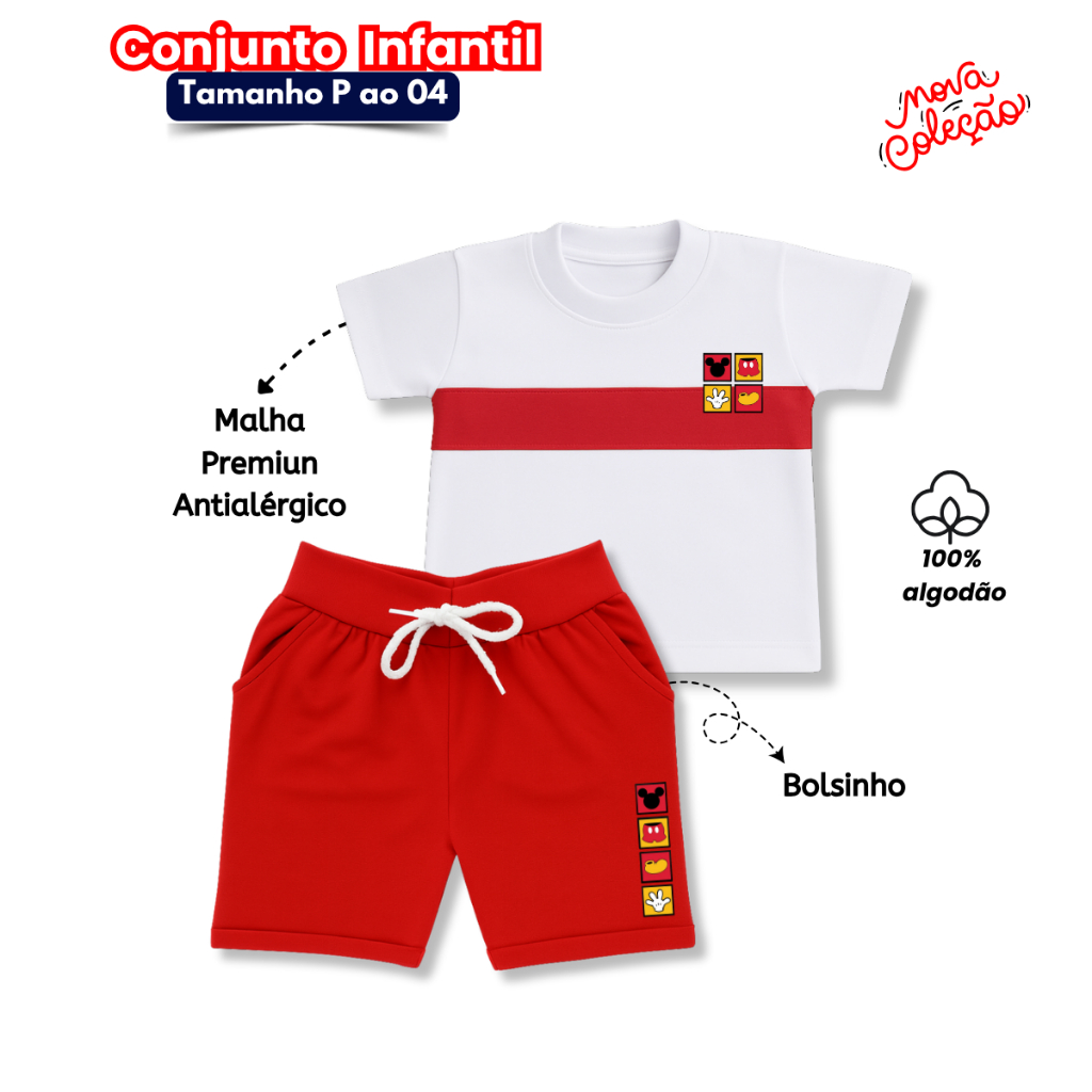 Conjunto Infantil Roupa pra Bebê Menino Bermuda e Camiseta de Verão Malha Peruana Conforto Algodão