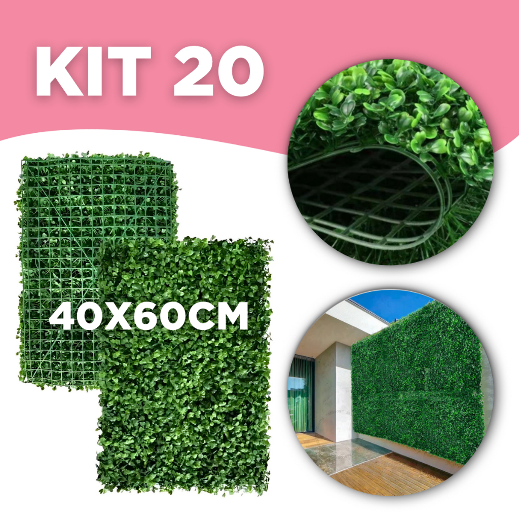 Kit C/20 Placa Buchinho 60x40 Jardim Vertical Artificial Parede Verde Painel Decorativo