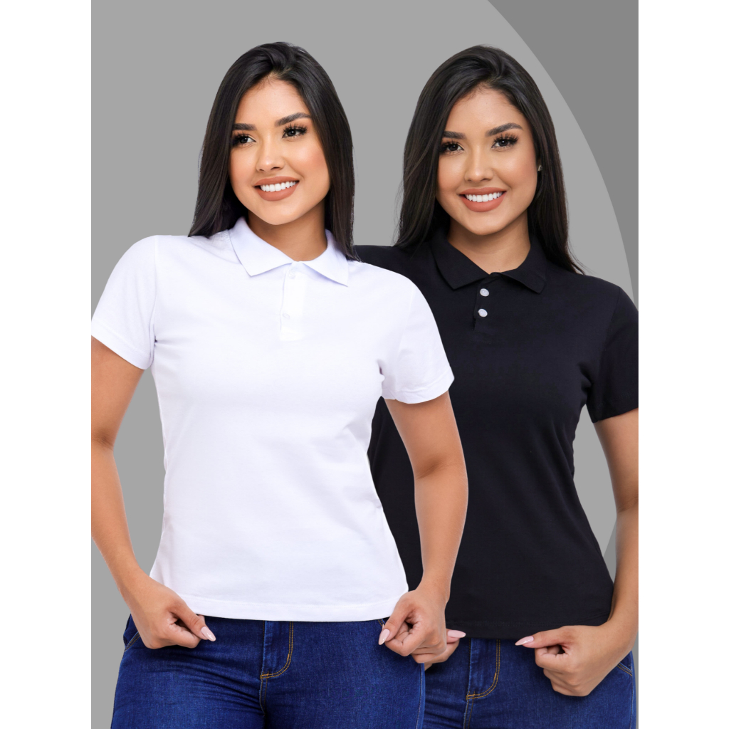 Kit 2 Camiseta Basica Gola Polo Feminino Uniforme Baby Look