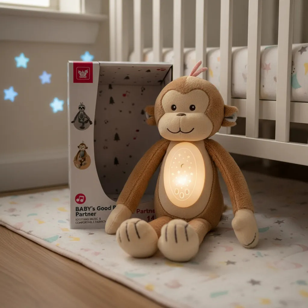 Macaco De Pelúcia Musical Com Luzes Coloridas Sensor Som Projeção Educativo Calmante Interativo