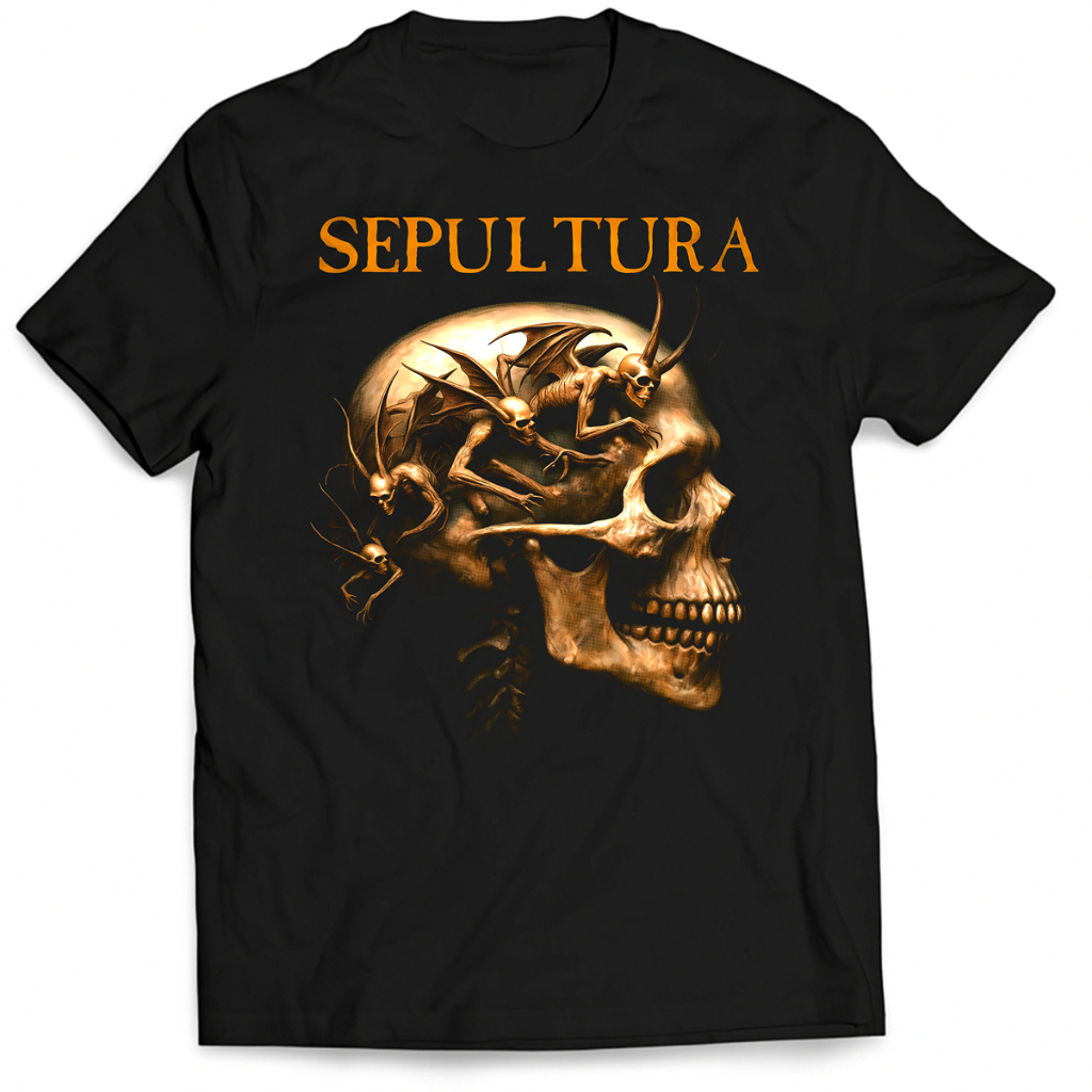 Camiseta Caveira Sepultura Banda Brasil 100% Algodão Unissex