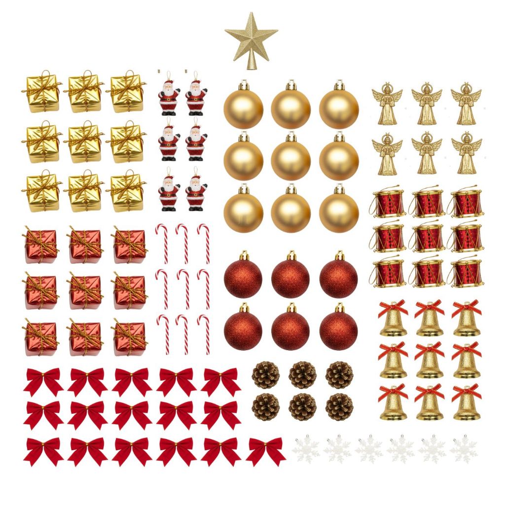 Kit 100 Enfeites Pendentes Árvore Natal Bolinhas presentes sinos lacinhos decoração natalina
