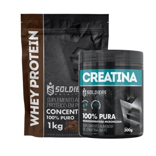 Kit: Whey Protein Concentrado 1Kg + Creatina Monohidratada Pote 300g - 100% Pura Importada - Soldiers Nutrition em Oferta na Shopee