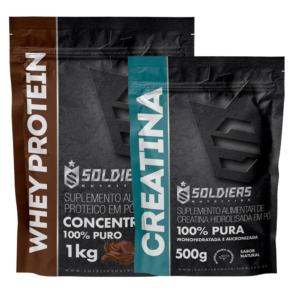 Kit: Whey Protein Concentrado 1kg + Creatina 500g Soldiers Nutrition Força Performance em Oferta na Shopee