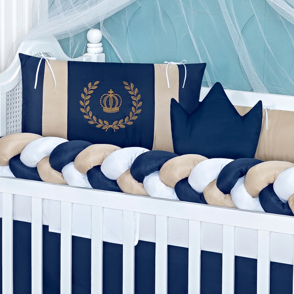 Kit Berço Trança Protetor Americano e Nacional Realeza Azul Marinho Pratico em Oferta na Shopee