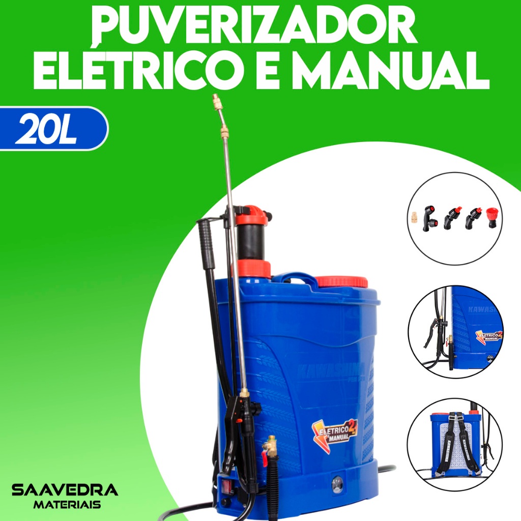 Pulverizador Agrícola Costal Elétrico E Manual a Bateria 2 Em 1 20L Pem-p20