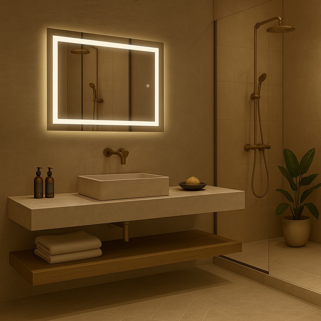 Espelho Retangular 90cm x 60cm Led Jateado Touch Grande Decorativo Bivolt Moderno Sala Quarto Banheiro 3 TONS DE LED