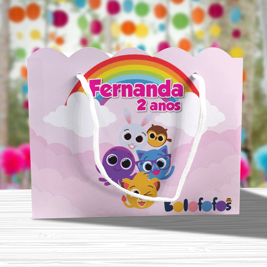 Sacolinha de Festa Bolofofo Lembrancinha Personalizada Kit Festa Sacola Ondulada Bolofofos Rosa