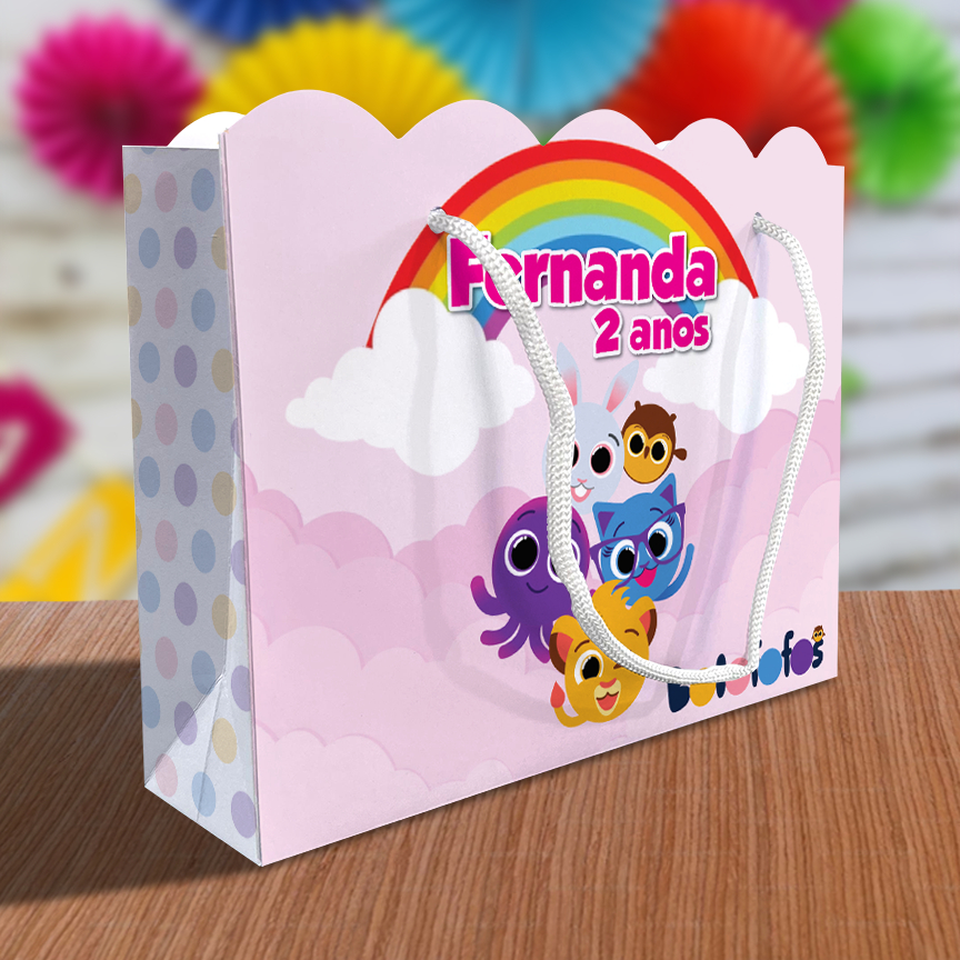 Sacolinha Bolofofo Rosa Ondulada Personalizada Kit Festa Lembrancinha Kit Festa Bolofofos Sacola