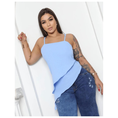 Regata Blusa Alcinha Feminina Moda Tendência Assimétrica Bico Diagonal Camada Babado
