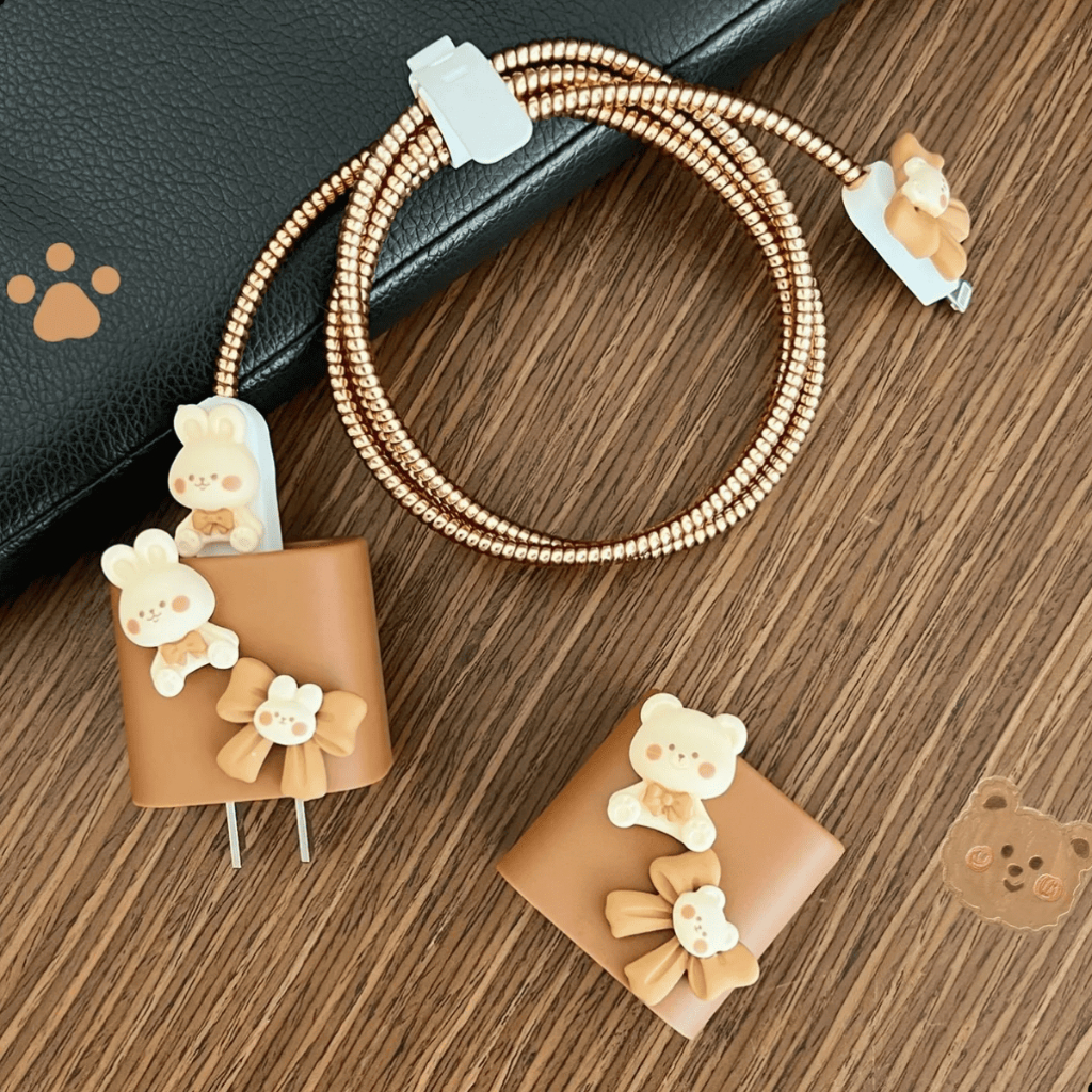 Conjunto capa protetora de carregador e cabo enrolador brilhante proteção fofa divertida em Oferta na Shopee