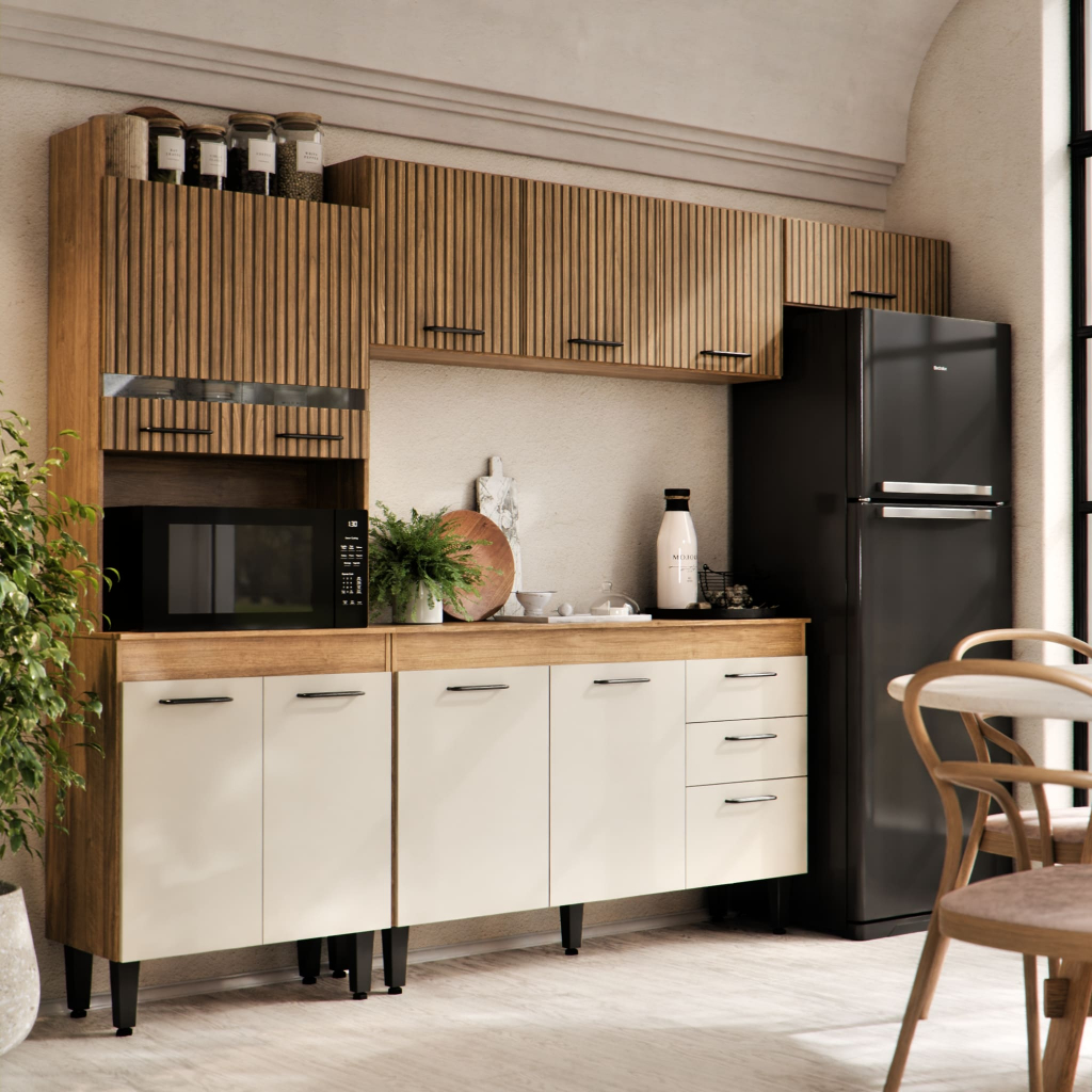 Armário De Cozinha Completa Veneza Grande Com 2 Gavetas  11 Portas Com Nicho Para Microondas e Forno em Oferta na Shopee