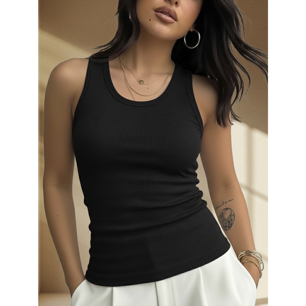 Regata Feminina Básica Alça Malha Canelada Blusa Ribana Americana Confortável Premium