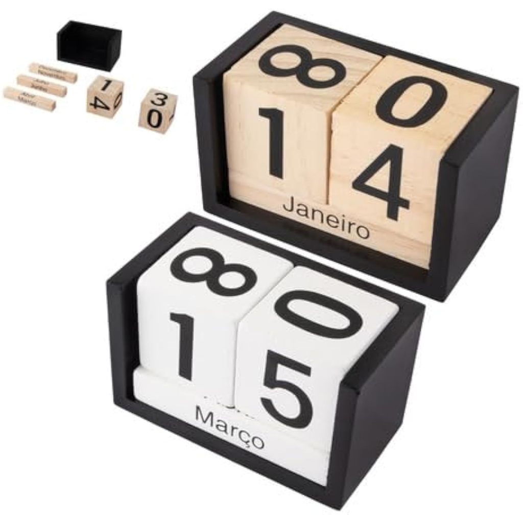 Calendário Perpétuo de Mesa em MDF – Estilo Cubo Decorativo para Escritório, Sala ou Quarto