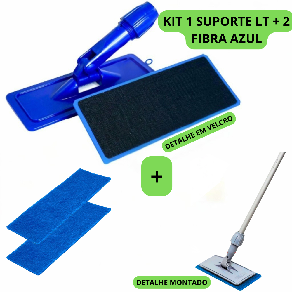 Kit Mop Articulado Autocolante + 2 Fibras Azul Limpa Pisos, Vidros, Box, Persianas, Portas de Correr, Janelas, Inox em Oferta na Shopee