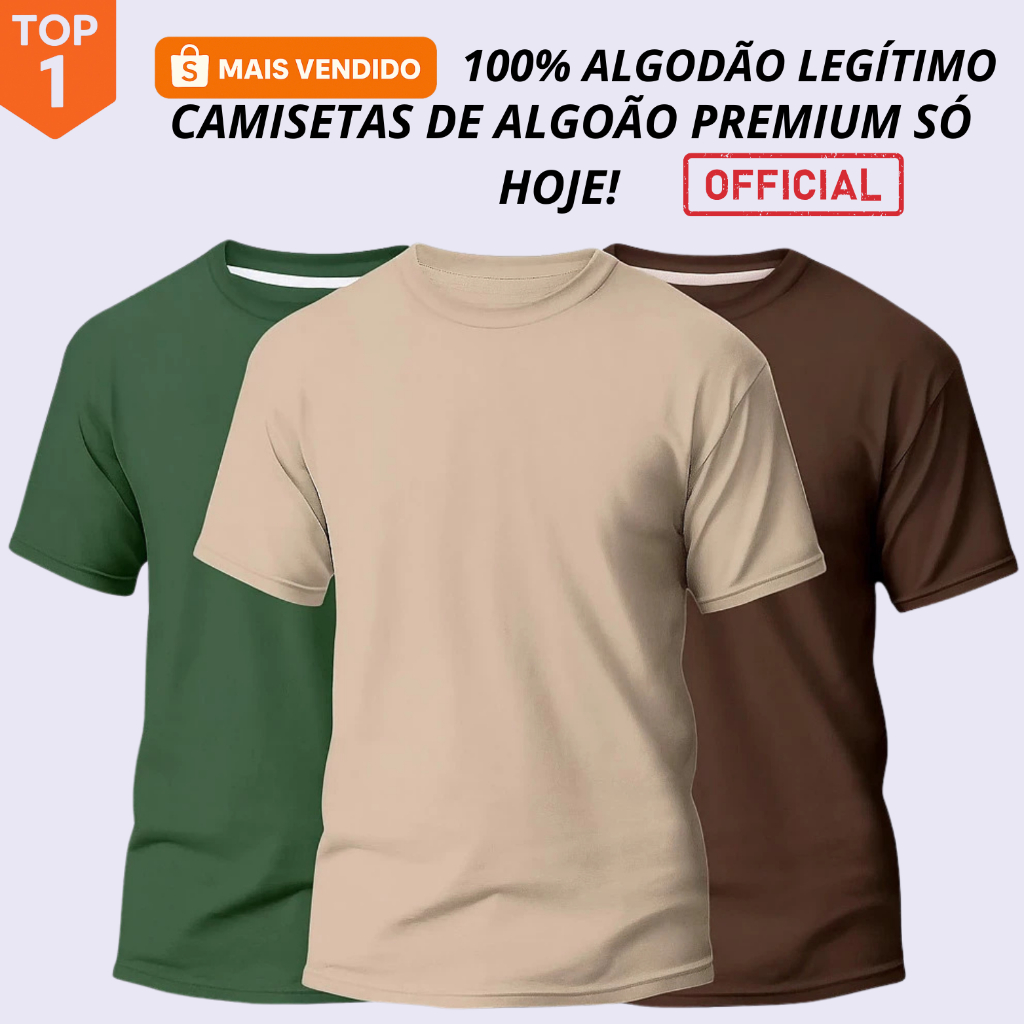 Kit 3 Camisetas Básicas Streetwear Camisa T-Shirt Masculina Slim Promoção Algodão Varias Cores