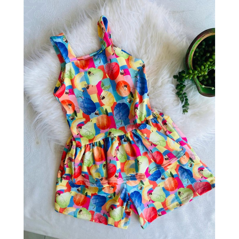 Conjunto Infantil Menina Verão Fresquinho Estampa Colorido Short E Blusa Batinha