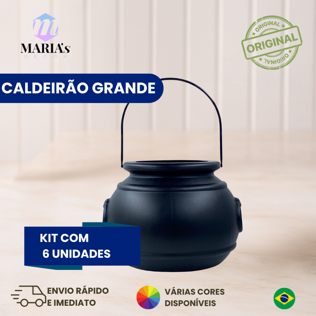 KIT 6 CALDEIRÃO GRANDE - BALDE DECORATIVO HALLOWEEN