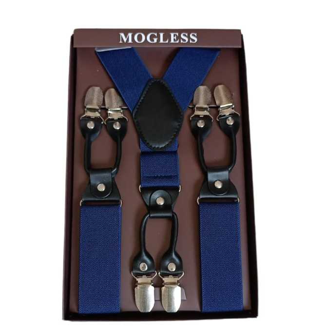 Suspensório Y Grande MOGLESS 6 Clips 3.5cm Luxo | Preto, Azul, Cinza e Bege