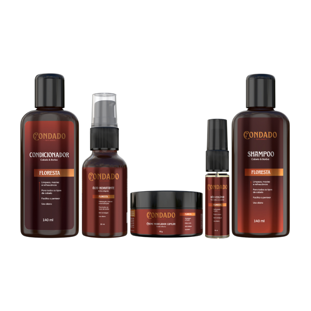 Kit Presente Masculino Banho Premium Completo 5 em 1 Condado Shampoo Condicionador Óleo Creme Perfum em Oferta na Shopee