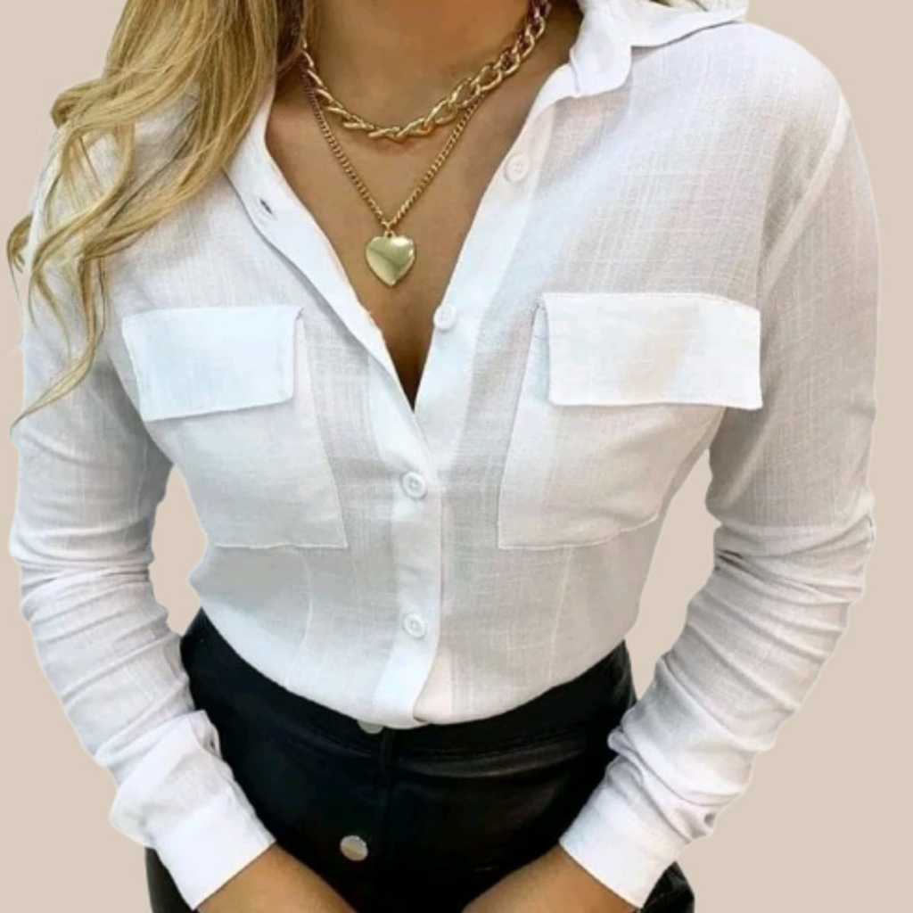 Camisa Feminina Manga Longa Viscolinho Modelo Slim Camisete Social Trabalho Casual Elegante em Oferta na Shopee